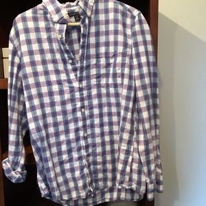 Men’s blue/purple plaid button down shirt!